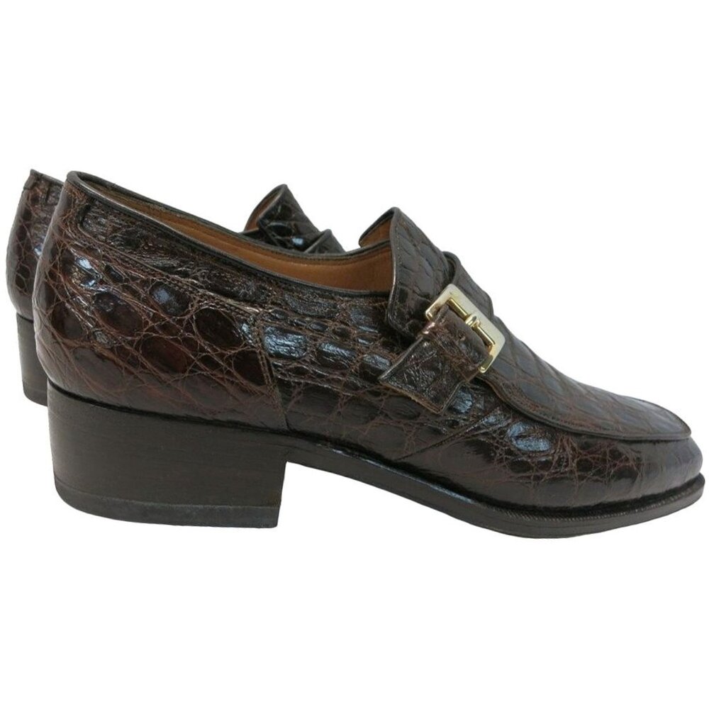 Vintage Hanover Exotic Alligator Monk Strap Loafers Brown Dress Shoes Italy 9C - Picture 11 of 12